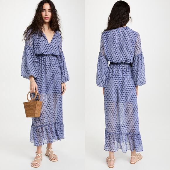 NWT MISA Los Angeles Amata Majorelle Navy Blue Ruffle Maxi Dress Small - Picture 1 of 16